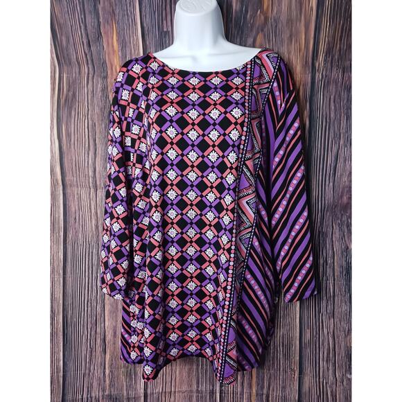 Bob marie Tops - Bob Marie Purple Quarter Sleeve Dress Shirt Blouse‎ Size 2XL XXL Geometric